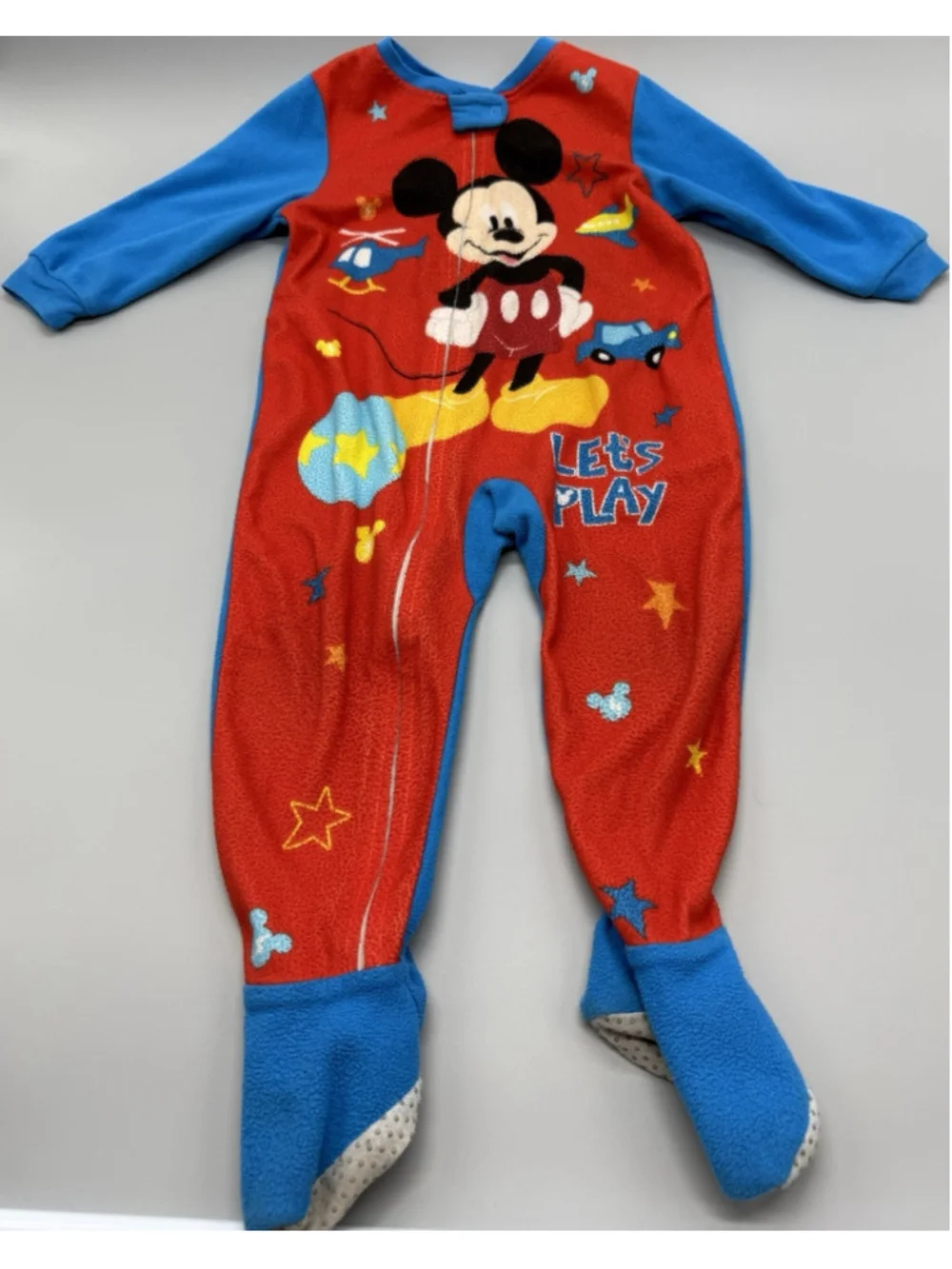 Disney Baby Mickey Mouse Fleece Footed One-Piece Sleeper 24M Red Blue Zip FR